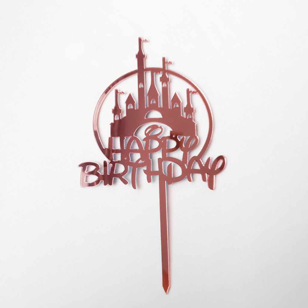Fairytale Castle Happy Birthday Topper in Rose Gold