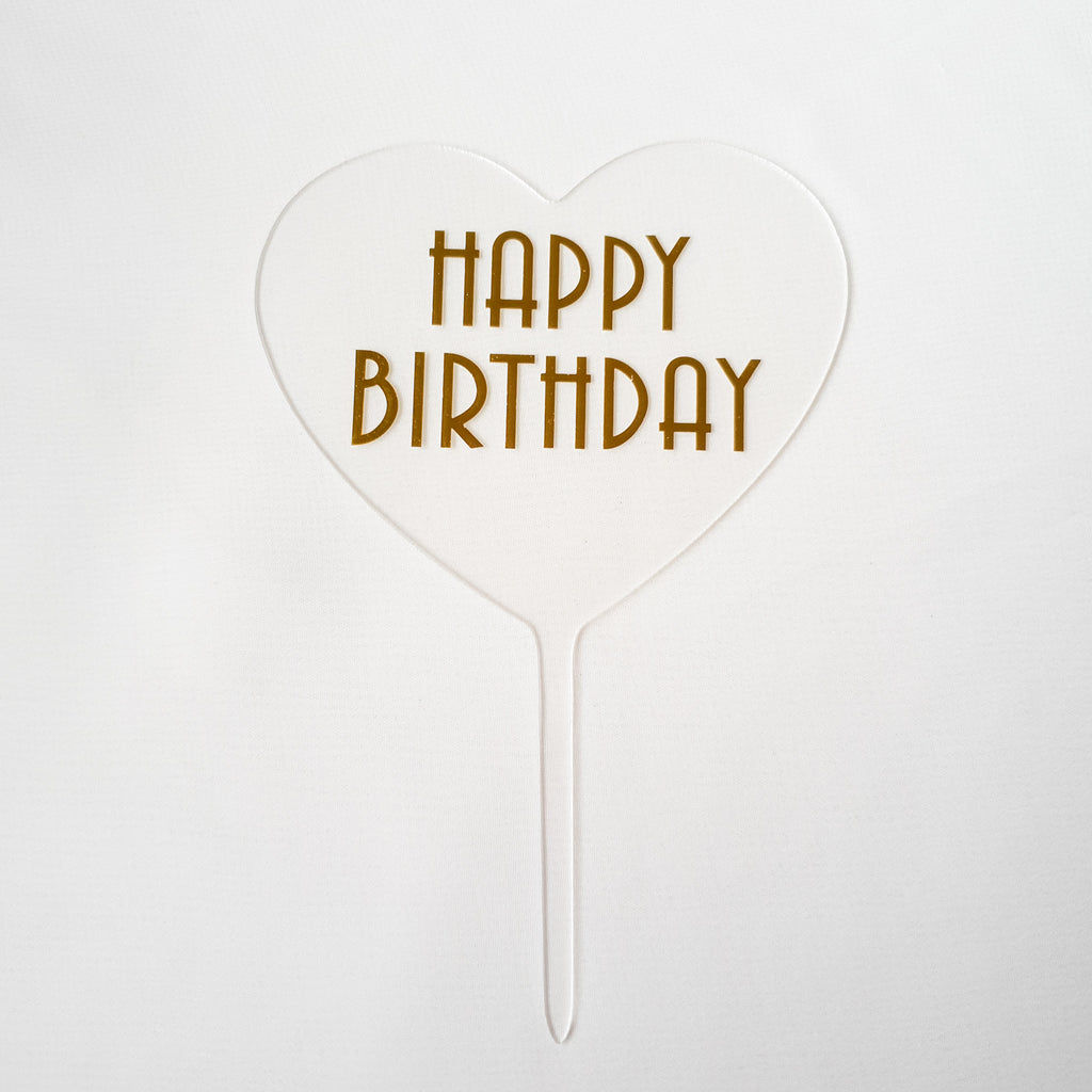 Transparent heart shaped Happy Birthday Topper