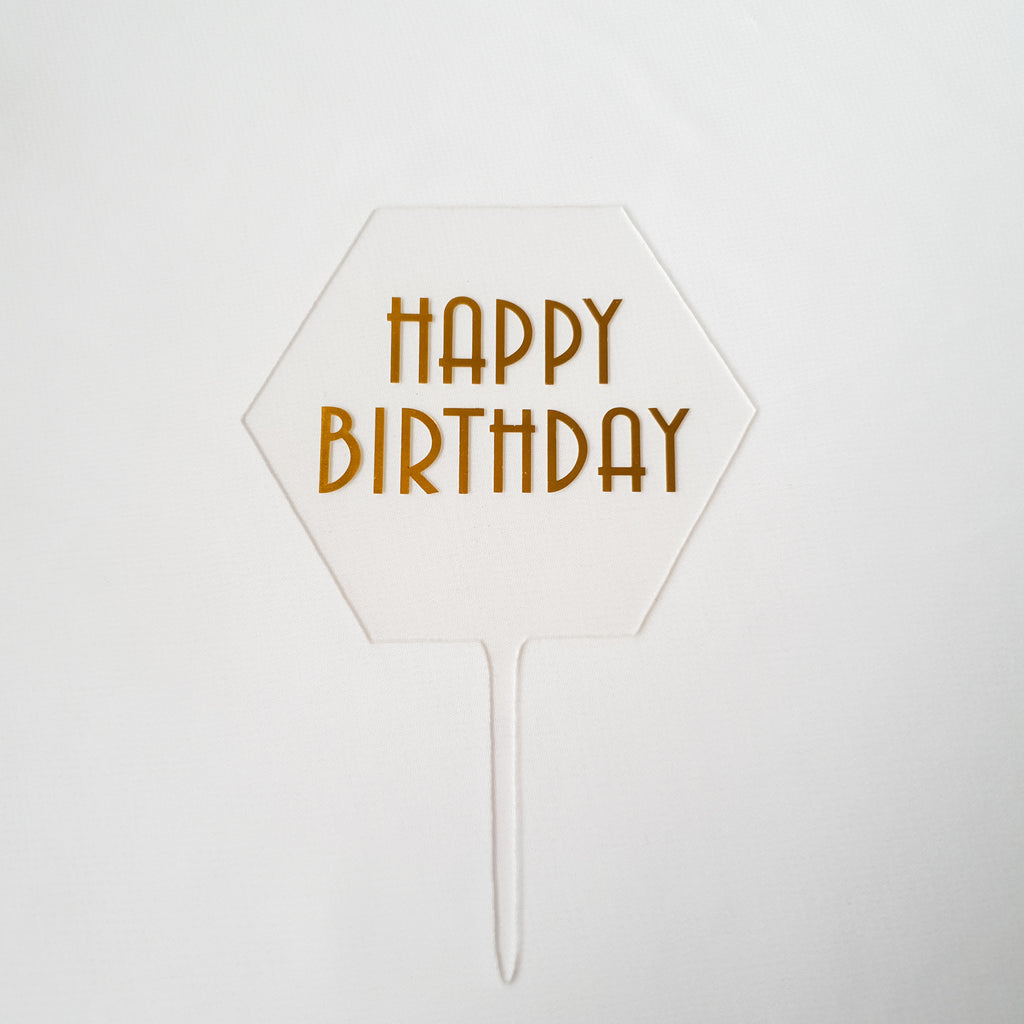 Transparent Hexagon Shaped Happy Birthday Topper