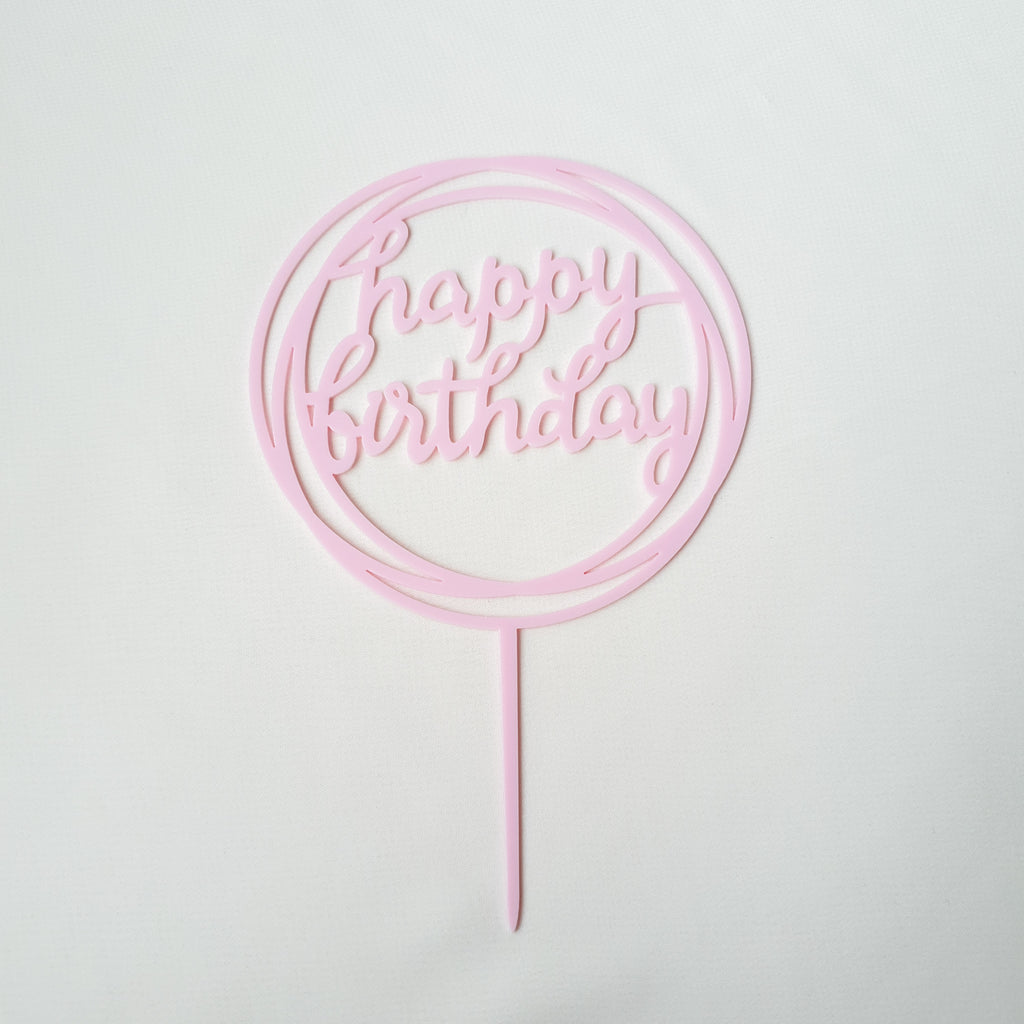 Soft pink happy birthday acrylic cake topper